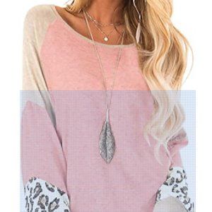 leopard Print Color Block Tunics Long Sleeve Casua